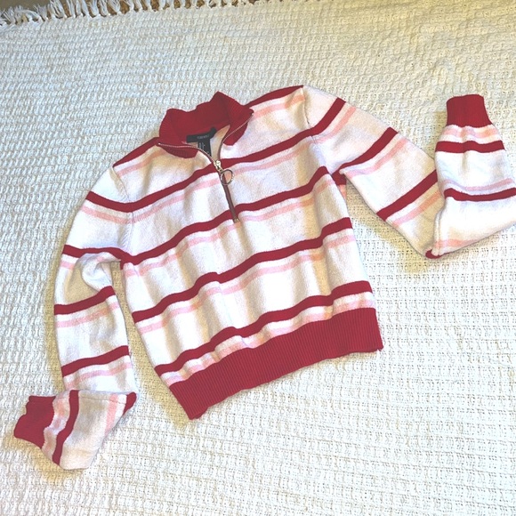 Forever 21 Red,Pink &White stripe Zip Up Crop sweater soft knit Top - Picture 4 of 5